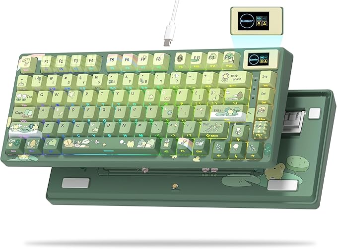 Womier SK80 75% Keyboard with Color Multimedia Display Mechanical Gaming Keyboard Cute Green Frog Wired Hot Swappable Gasket Mount RGB Custom Key Board Pre-lubed Stabilizer for Mac/Win Green