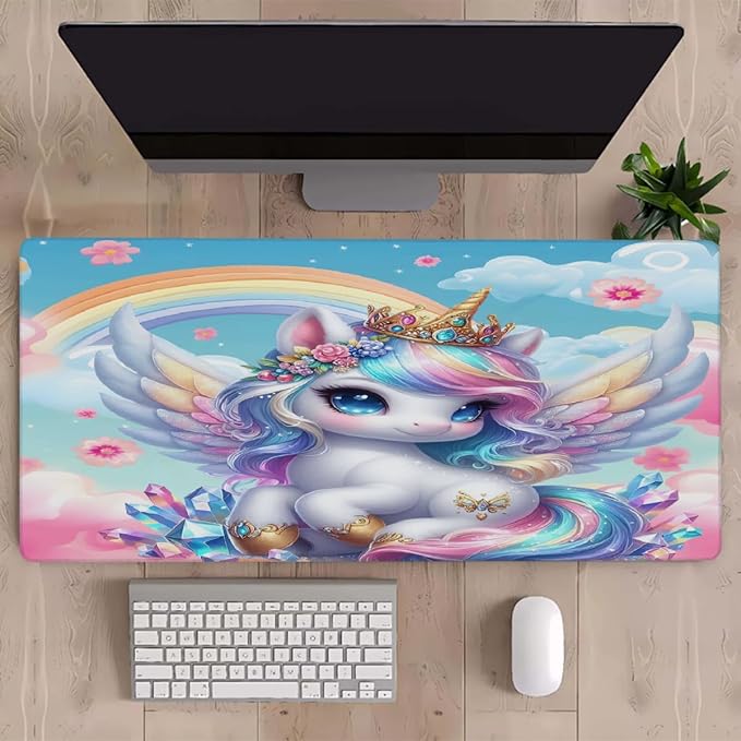Large Mouse Mat Animal Funny Unicorn Computer Mousepad with Non-Slip Rubber Base Waterproof Mouse Pad Desktop Keyboard Pad for GamerHome School Laptop Office Accessories35.4x15.7 in