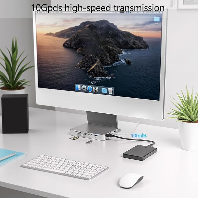 USB C Hub for iMac 24 inch 2021/2023/2024 8 in 1 iMac USB Hub with M.2 SSD Expansion (SSD Not Included)with USB A/C 3.2 10Gbps SD/TF HDMI iMacM1 M3 M4 Dock Accessories