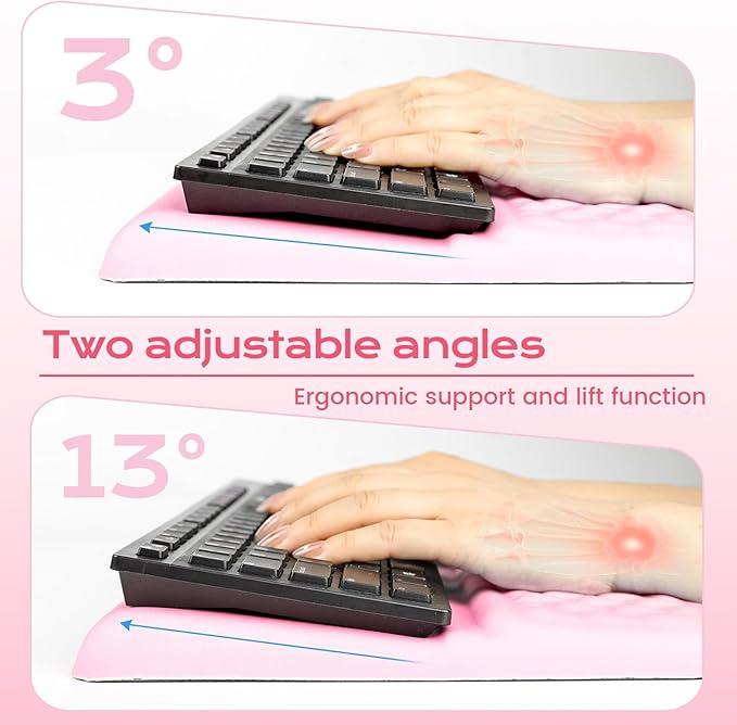 Keyboard Wrist Rest with Ergonomic Height - Computer Keyboard Stand &amp Soft Cushioned Pad for Wrist Pain Relief - Non-Slip Typing Support for Office Gaming &amp Home (Pink)