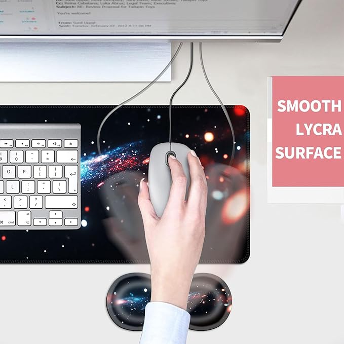 Mouse PadLarge Desk Mat Set 4in1 XL Mousepad + Keyboard Wrist Rest+Mouse Wrist Rest+Coaster with Ergonomic Desk Pad for Home Office Table Computer Cover -Colorful Galaxy Nebula