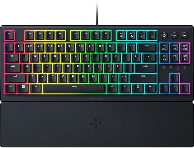 Razer Ornata V3 TKL Gaming Keyboard: Low Profile Keys - Mecha Membrane Switches - UV Coated Keycaps - Backlit Media Keys - 8 Zone RGB Lighting - Spill Resistant - Magnetic Wrist Wrest Snap Tap