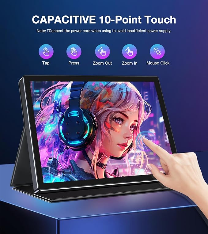 10.1 Inch FHD 1920x1200 Portable Monitor with IPS Screen Full-Featured USB-C Connection Ultra-Thin Design Compatible with Laptop PC Mac Phone PS5 with Premium Smart Case 16:10 Travel