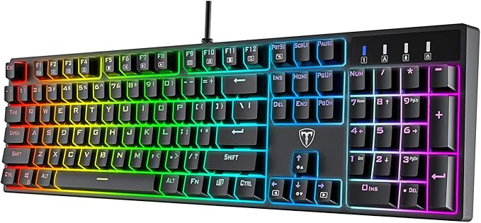 RisoPhy Mechanical Gaming Keyboard Blue Switch USB Wired Keyboard 20 RGB Light up Backlit Modes 104 Key Full Size Clicky Keyboards Anti-Ghosting/Spill-Resistant Rainbow LEDKeyboards for PC(Black)
