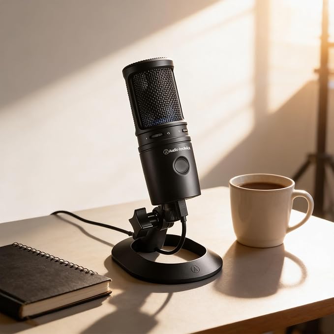 Audio-Technica AT2020USB-X Cardioid Condenser USB Microphone - Bundle with Pop Filter Headphone Boom Arm XLR Cable and Austin Bazaar Polishing Cloth