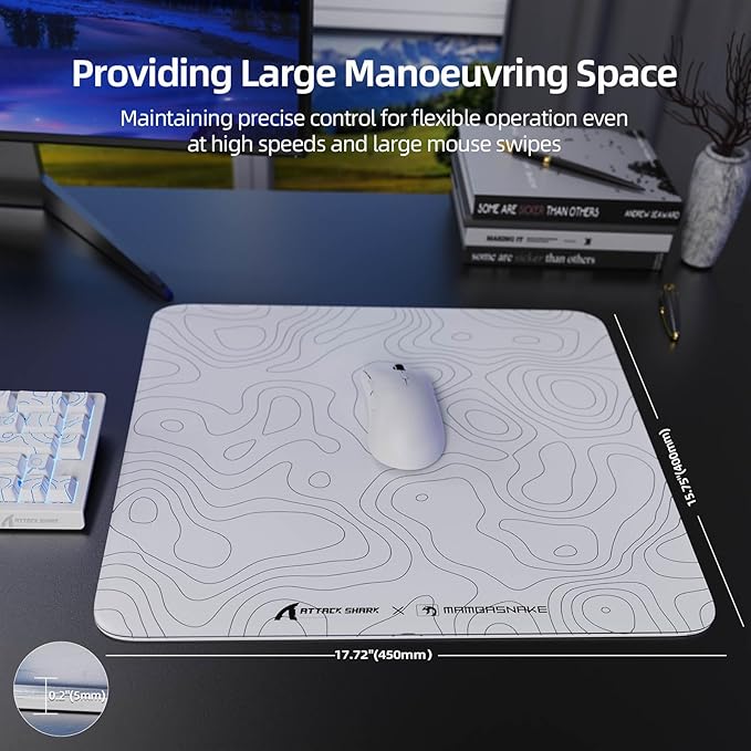 Attack Shark CM05 Contour Glass Gaming MousepadNano-Micro-Etched TextureSmooth Glass SurfaceHigh AccuracyFast-MovingAnti-ScratchPU Leather Super Non-Slip BaseLarge Size(450×400mm)White contour