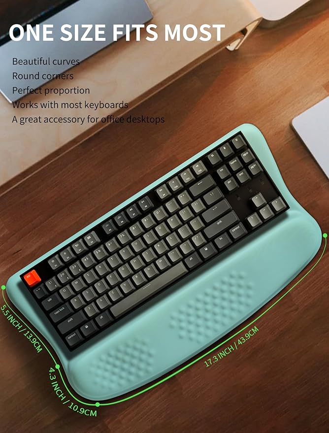 Ergonomic Wave Wrist Rest with Keyboard Stand Cushioned Palm Rest Comfortable Integrated Memory Foam for Natural Typing and Relieve Wrist Pain Baby Blue
