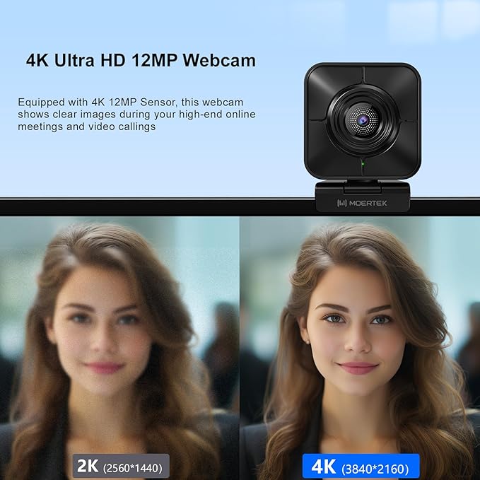 4K Webcam for PC PDAF Fast Auto Focus Camera with Dual Noise-reducing Mics Auto Light Correction 5X Zoom 8MP USB Webcam with Privacy Cover Plug and Play for Switch 2/ Zoom/Teams/Meet