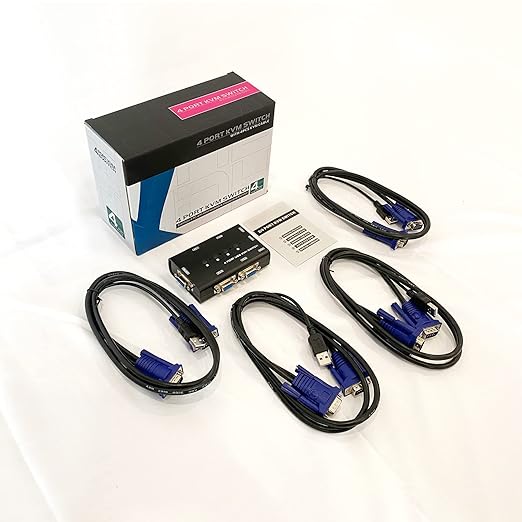 VGA KVM Switch Yinker 4 Port USB VGA KVM Switch w/4 KVM Cables &amp 3 USB Hubs for 4 Computers Share One Monitor Keyboard Mouse
