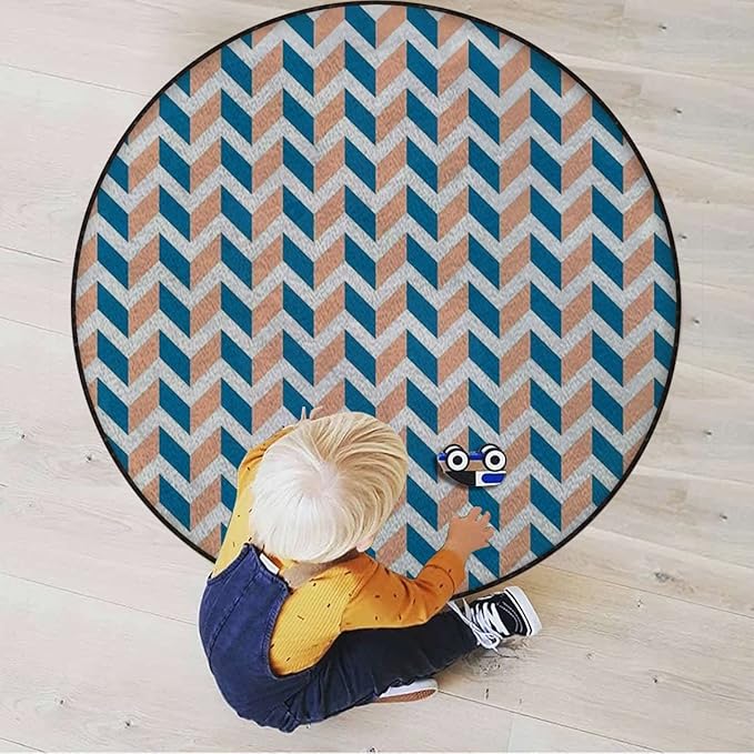 Coral Round Rug Rugs Soft Non-Slip Circular Throw Rug Carpet for Shower Sink Powder Room Nursery Bedroom Table Retro Abstract Stripe of Triangles GeometryMulticolor Diameter 39.3 in