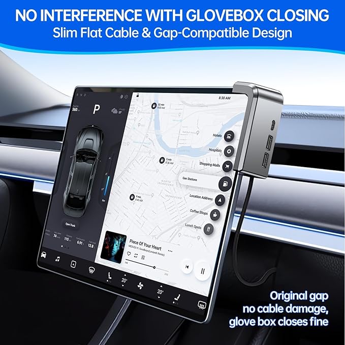 USB Hub for Tesla Model Y Juniper 2025 2026 Model 3 Highland 2024 2025 Glove Box to Screen Docking Station Glovebox USB 3.0 Expander for Dashcam Flash Drive Charging Data Transfer Game Music