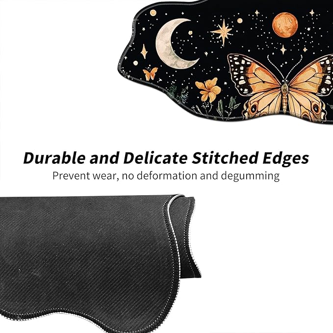 Stars Moons and Butterfly Desk Mat Mouse Pad 35.4X15.7 XL Extended Mousepad Huge Mouse Pads with Stitched Edges Desk Pad for Work Game Office Home