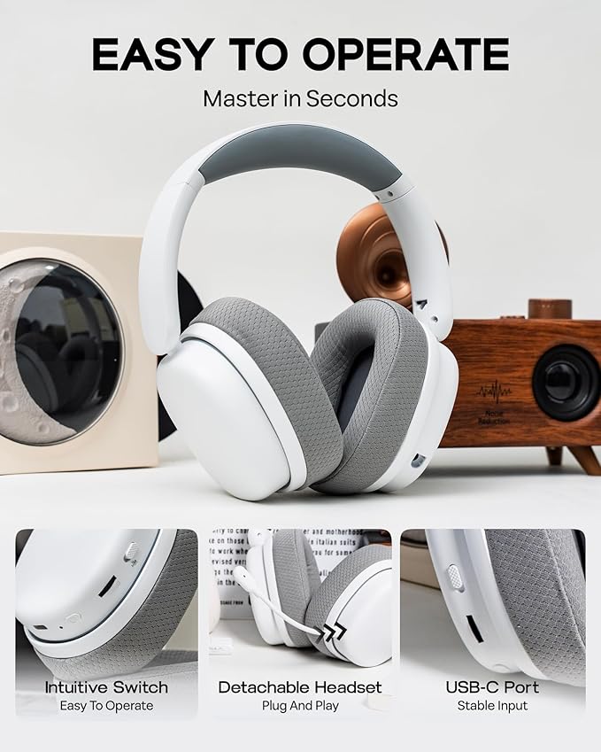 EPOMAKER X Aula G7 Pro Wireless Gaming Headset Dual Mode BT5.3 &amp 2.4GHz 7.1 Surround Sound 80+ Hour Battery RGB Light with Noise Canceling Mic for PS5 PS4 Switch PC (White)