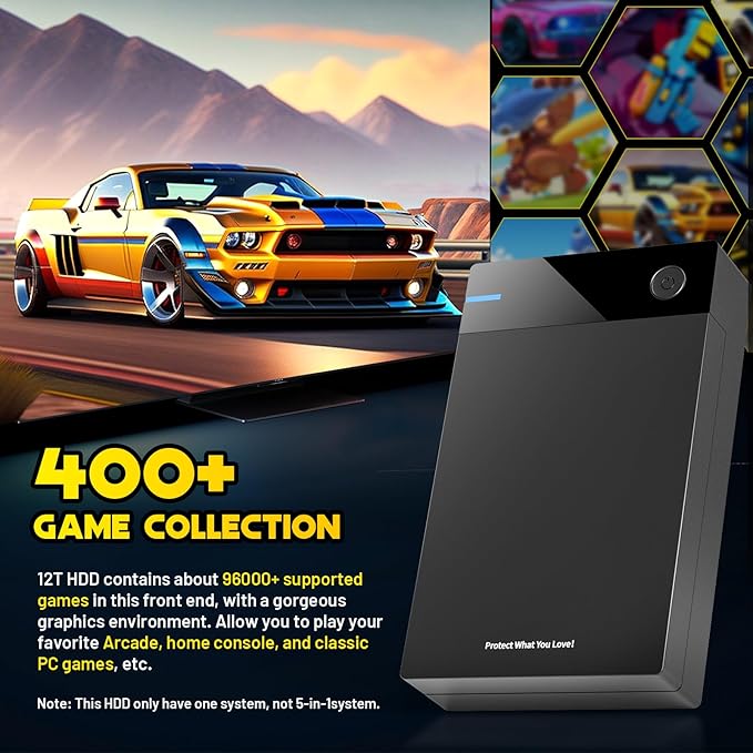 Kinhank 12T External HDD with 96000+ Classic GamesRetro Game Hard Drive Include 6000+ 3D Games USB 3.0 12tb Portable Game Hard Drive Disk Console for Win 7/8/10/11