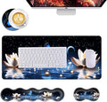 Mouse PadLarge Desk Mat Set 4in1 XL Mousepad + Keyboard Wrist Rest+Mouse Wrist Rest+Coaster with Ergonomic Desk Pad for Home Office Table Computer Cover -Butterfly and Lotus at Night