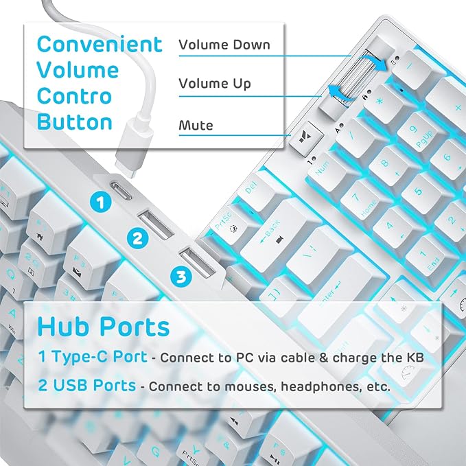 RK ROYAL KLUDGE RK96 90% Triple Mode BT5.0/2.4G/USB-C Hot Swappable Mechanical Keyboard with Magnetic Wrist Rest 96 Keys Wireless Gaming Keyboard with Software Blue Backlight