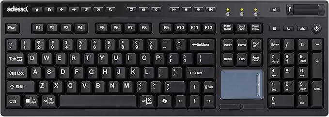 Adesso Wireless Keyboard with Touchpad 104 Key Full Size USB Dongle Receiver Multi OS Support Works with MacOs System &amp Multimedia Hotkeys Volume Control with Scroll Wheel WKB-4450UB