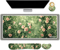ARTSO Rose Floral Mouse Pad Wrist Support Set Desk Mat 4in1 XXL Large Mousepad + Keyboard Wrist Rest+Mouse Wrist Rest+Coaster Combo with Ergonomic Design for Home Office