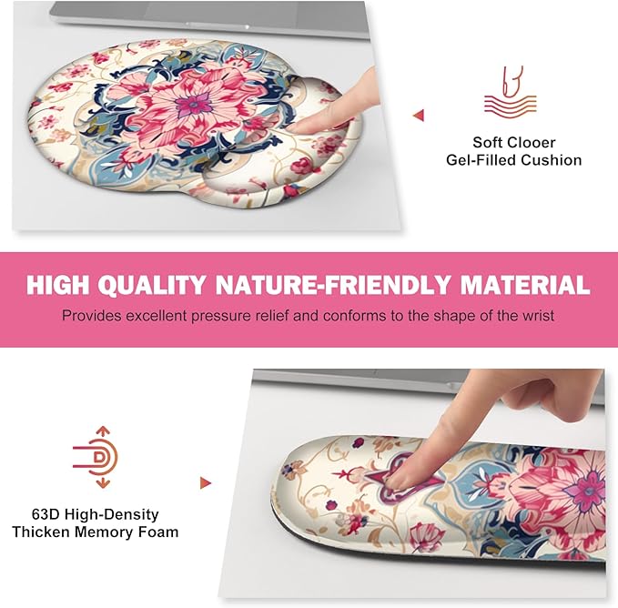 Gaming Mouse Pad Large Desk Mat Cute Desk Pad Protector 4in1 XXL Mousepad + Keyboard Wrist Rest+Mouse Wrist Rest+Coaster Set with Ergonomic Desk Pad for Home Office Computer Retro Style Pattern