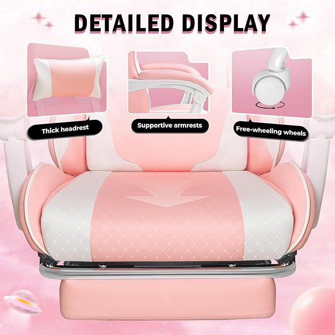 Homall Gaming Chair Video Game Chair with Footrest and Massage Lumbar Support Ergonomic Computer Chair Height Adjustable with Swivel Seat and Headrest (Pink)