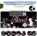 Keyboard Mouse Pad SetLarge Mouse Pad+Keyboard Wrist Rest+Wrist Support+Coaster31.5x11.8in Extended Desk Mat for Computer Laptop Office Home-Florid Blessed