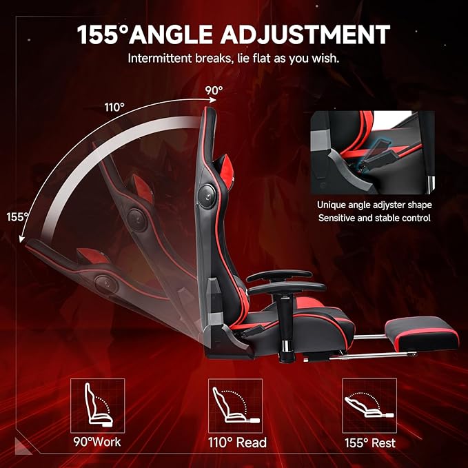 GTPLAYER Gaming ChairGamer Chair with Bluetooth and Adjustable BackrestSeat Height Adjustable Computer Chairs with 3D ArmrestsVideo Game Chair with Footrest Speakers (Red)