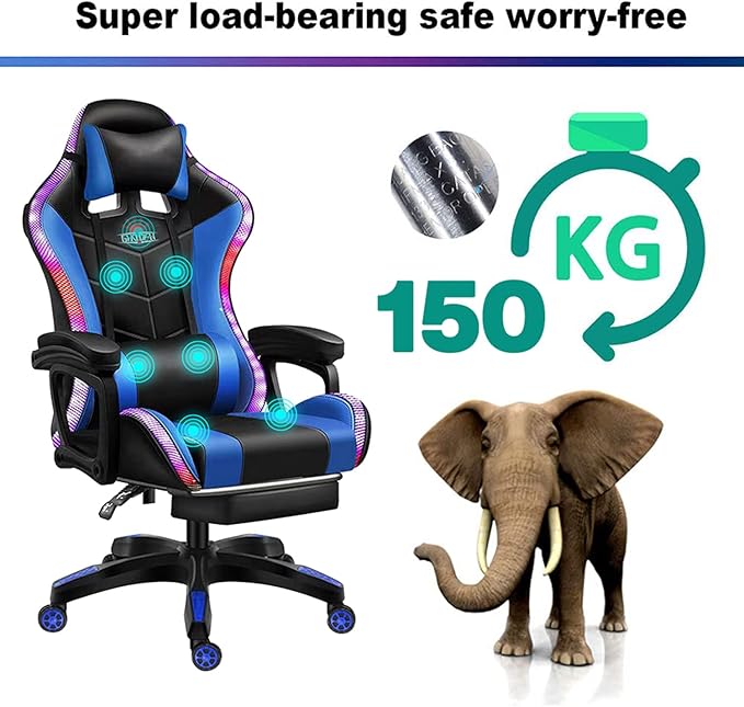 XOOFMASS Gaming Chair with Speakers Ergonomic Massage Gaming Chair with Massage Function Video Game Chairs with LED Light Swivel Racing Computer Chair 90°-135° Adjustment of BackrestWhite