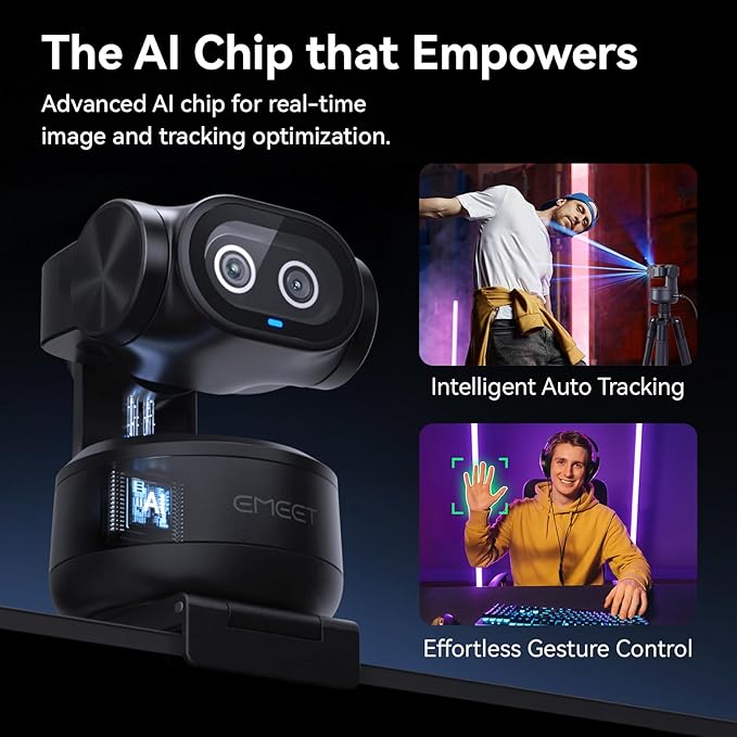 EMEET PIXY Dual-Camera AI-Powered PTZ Camera 4K AI Tracking PDAF&ampAI Autofocus 0.2s 1/2.55'' Sony Sensor 3 Mics Presets Gesture Control 4K Webcam for Streaming and OBS/Twitch/Switch 2 Compat