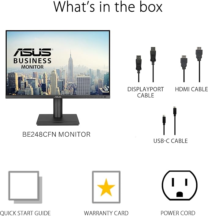 ASUS 24” Docking Monitor (BE248CFN) – WUXGA (1920x1200) IPS 100Hz Frameless USB-C Docking RJ45 Speakers Height Adjustable HDMI Daisy-Chain Eye Care Wall Mountable 3 yr Warranty