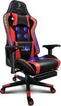 Massage Video Game Chair for Teens RGB Gaming Chair with Speakers High Back Adjustable Computer Chair with Footrest PU Leather Recliner Swivel Rocking Desk Chair Office ChairRed