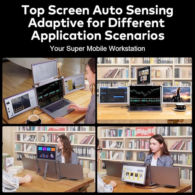 14 inches Lap Expansion Screen 1080P FHD Portable Quad-Screen Monitor able &amp Rotatable Design Driver Quick Installation with 1 Cable for 3 Displays for Windows MacOS for 13.6-17.3 inch Lap
