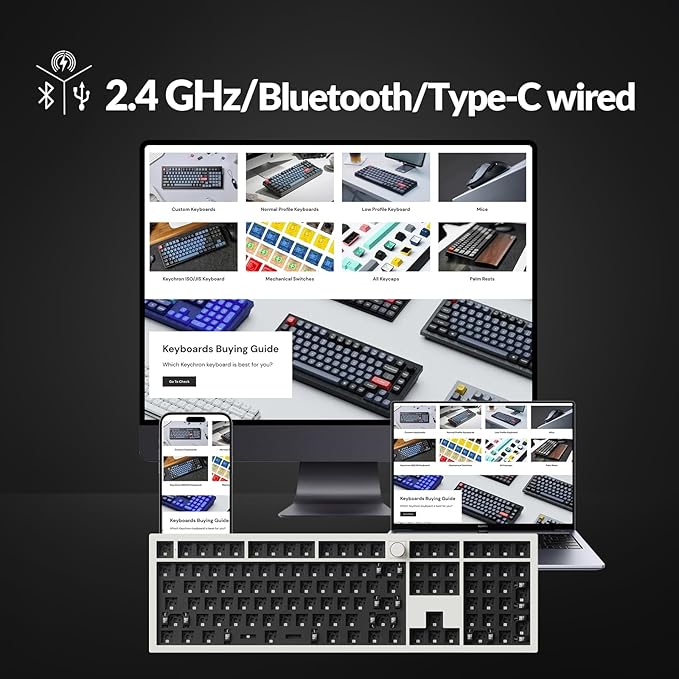 Keychron Q6 Max QMK/VIA Wireless Custom Mechanical Keyboard Barebone Knob Version Full-Metal Hot-Swappable RGB Backlight 2.4 GHz/Bluetooth/Type-C Wired Gaming Keyboard for Mac/Windows/Linux - White