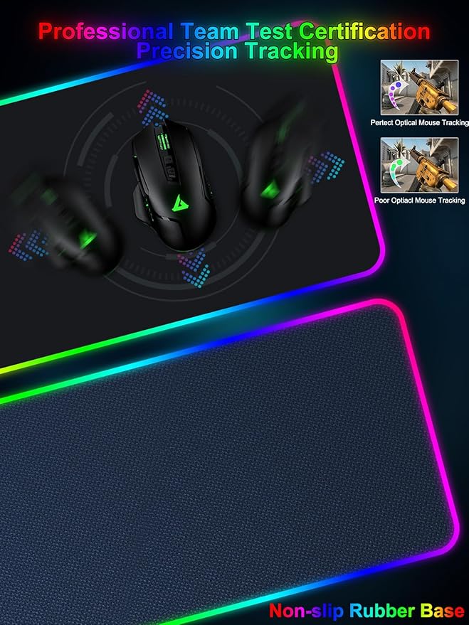 RGB Gaming Mouse Pad with Fast Wireless Charger LED Extended Desk Mat Home Office Large Desk Pad with Ultra-Smooth Surface Non-Slip Base Waterproof Keyboard Pad (Black)