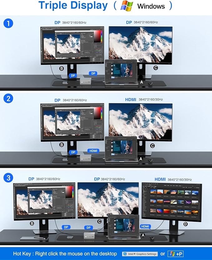 TOTU Upgraded Universal USB-C 4K Triple Display Docking Station with Charging Support for MacBook Pro &amp Windows Type C Systems (2 4K DP HDMI 6 USB Ports 60W USB PD)Extended Display for macOS