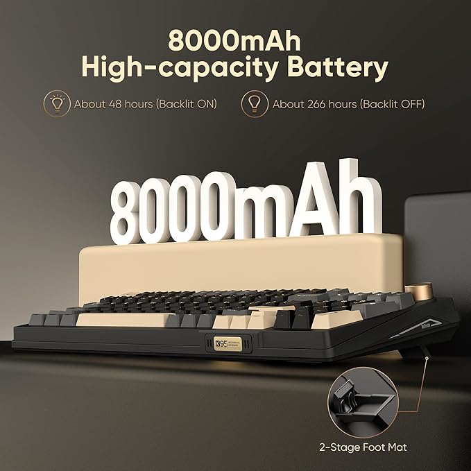 RedThunder K95 Wireless Mechanical Keyboard TFT Screen &amp Knob Tri-Mode BT5.0/2.4GHz/USB-C Hot Swappable Custom Pre-lubed Linear Pink Switches Gasket Structure RGB Gaming Keyboard Black-Gold