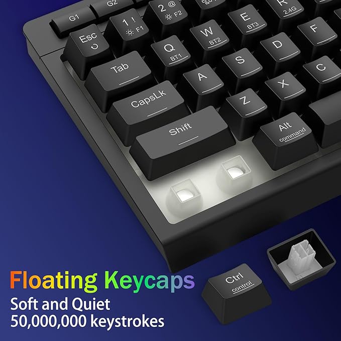Redragon Portable Wireless Gaming Keyboard Bluetooth/2.4GHz/USB-C Wired RGB Backlit 60% Mini Quiet Macro Membrane Keyboard Rechargeable 4000mAh Battery Anti-Ghosting for Win/MAC