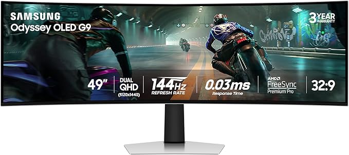 Samsung 49 Odyssey OLED G9 (G91SD) Dual QHD QD-OLED G-Sync Compatible Curved Gaming Monitor 144Hz 0.03ms AMD FreeSync Premium Pro Ergonomic Stand 3 Year Warranty LS49DG910SNXZA 2024