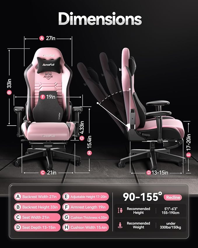 AutoFull C3 Gaming Chair Racing Style Gaming Chair with Ergonomic Lumbar SupportAdjustable High Back PU Leather PC Chair with FootrestPink