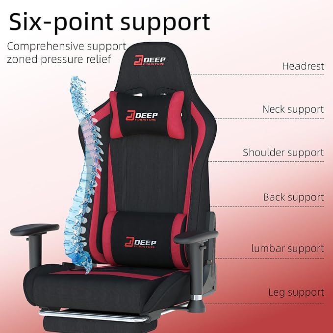 Fabric Gaming Chair Skin-Friendly and Breathable Manufactured by A Reputable Manufacturer Safe and Stable Specially Designed for Gaming.with Footrest Mg(1005-Red)