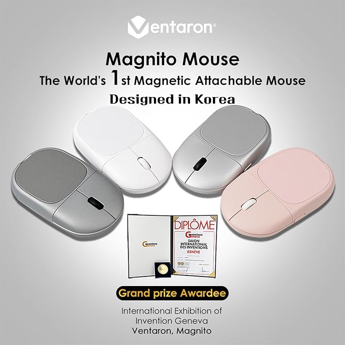 Magnito – Magnetic Wireless Bluetooth Mouse for MacBook iPad Laptop Windows Chrome OS Linux – Compact &amp Portable Attachable Silent Clicks – The Best Travel Mouse (Pink)