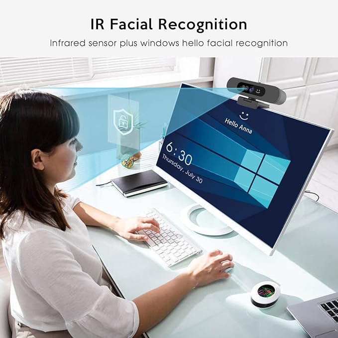 TOALLIN 1080P Webcam for Windows Hello Face Login IR Facial Recognition Windows Hello Compatible Webcam with Microphone Computer Camera Wide Angle View USB Web Camera with Privacy Cover