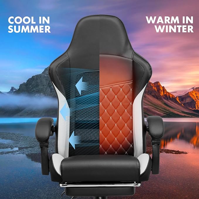 GTPLAYER Gaming Chair High Back Leather Computer Gaming Chair with Footrest Ergonomic Height Adjustable Office Chair with Removable Cover and Lumbar Support for Gaming and Work (WT)