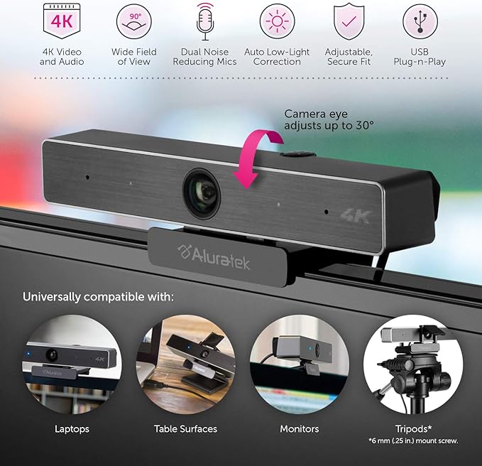Aluratek HD 1080P Video Webcam for PC MAC Desktop &amp Laptop Video Call Conference USB