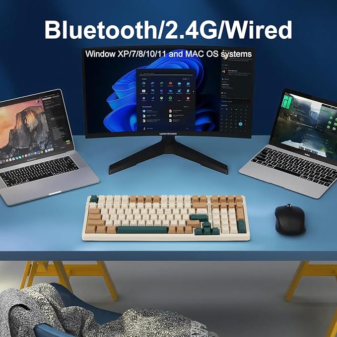Wireless Mechanical Keyboard Triple Mode 2.4G/USB-C/BT Gaming Keyboards 100 Keys RGB Backlit Brown Switch Rechargeable | Brown Combo