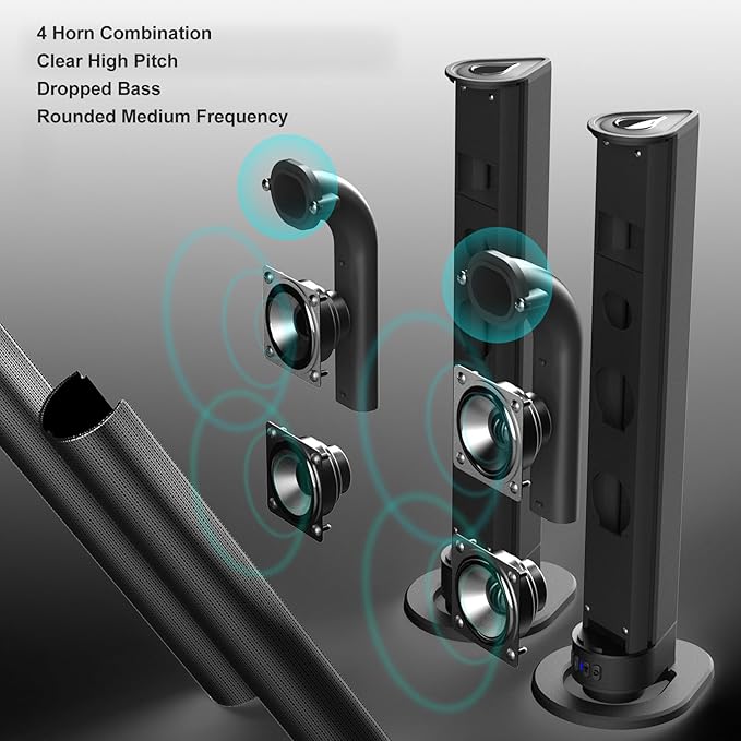 Yunseity Speaker Kit 40W Subwoofer 3D Stereo Home Cordless Speaker Soundbar Speakers for TV Computer with 4 Drivers DSP Technology 3D Sound 8-10m