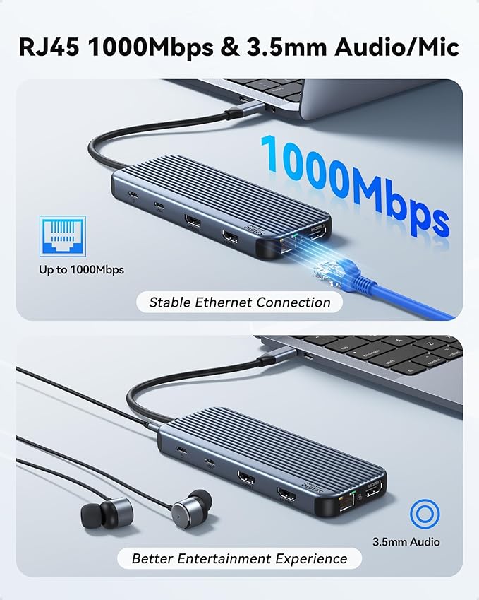 USB C Docking Station 3 HDMI Selore 12 in 1 Laptop Docking Station 3 Monitors with Triple HDMI10Gbps USB A/C 3.1USB 2.0100W PD Charging Gigabit Ethernet Audio MicSD/Micro SD Card Slot