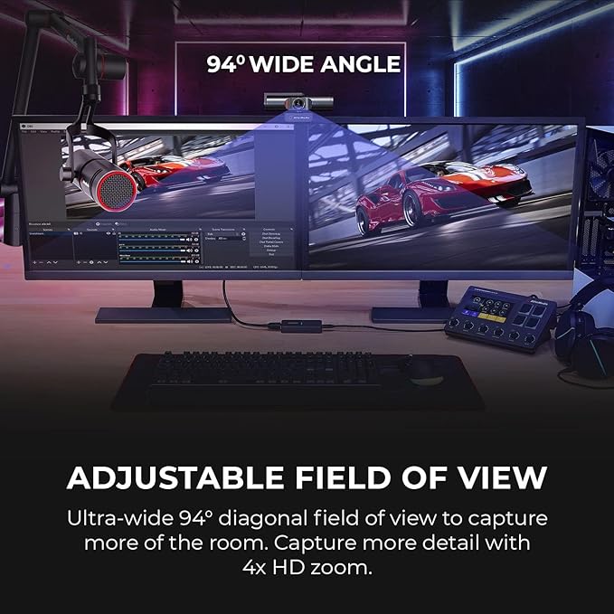 AVerMedia Live Streamer CAM 513-4K 30 fps UHD Ultra Wide Angle Webcam with Fixed-Focus Glass Lens for Indoor Lighting Works with OBS Zoom Black
