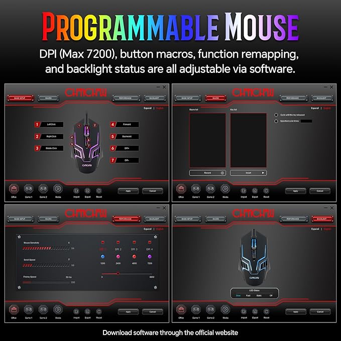 Wired Gaming Keyboard and Mouse Combo with LED Backlit10 Dedicated Multimedia Keys 19 Anti-ghosting Keys Light Up Computer Keyboard Programmable 7200 DPI RGB Mice with Software for PC Xbox PS5 PS4