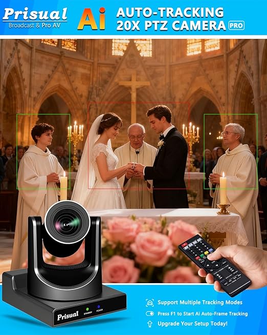 Prisual PTZ Camera System 20X Optical Zoom Advanced AI Auto Tracking PoE HDMI SDI Bundle PTZ for Church Worship ConferenceNDI PTZ Controller (PTZ Bundle TEM-20S PRO+TEM-JOY1)