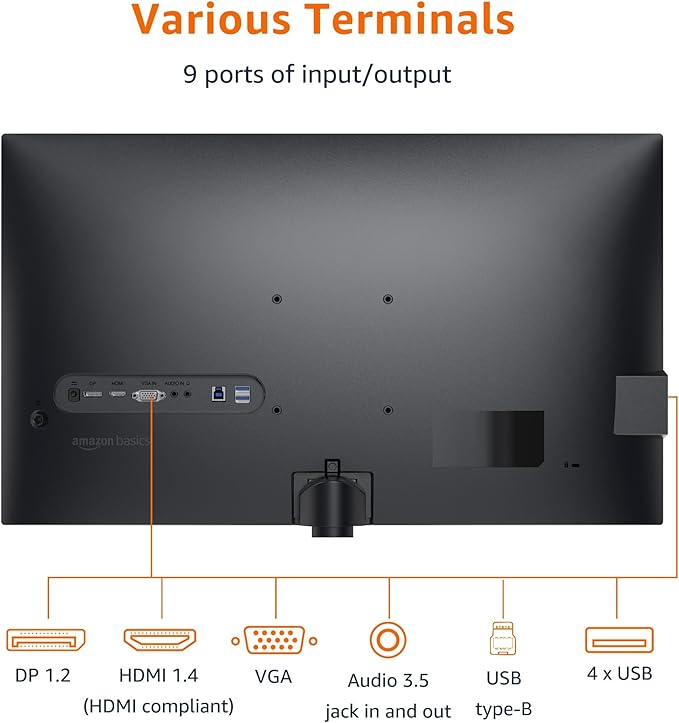 Amazon Basics 27 Inch Monitor FHD 1080P 100Hz IPS Built-in Speakers VESA Compatible USB Ports Black